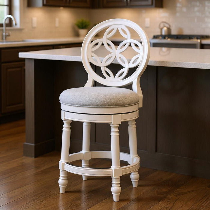 Fabric Solid Wood Counter Height Swivel Bar Chair - Gray / White