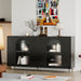 Giga lacquered wooden accent sideboard with four glass doors, ideal for living room, entryway, or dining room storage.