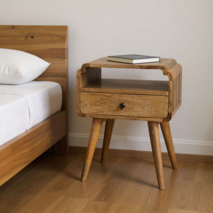 22" Light Solid Wood One Drawer Nightstand - Brown