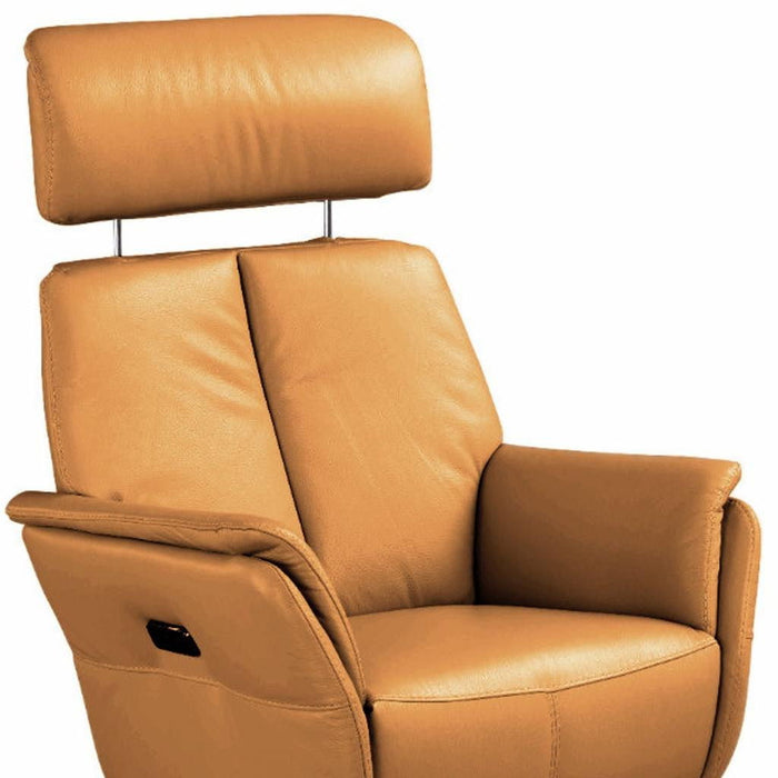 Genuine Leather Power Swivel Recliner - Camel