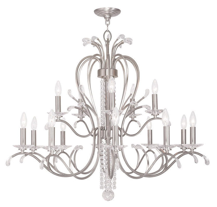 Multi Light Metal Dimmable Chandelier With Shades - Nickel / Clear
