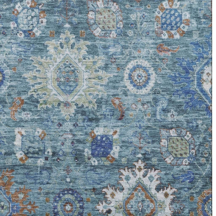 10' X 14' Oriental Washable Area Rug With UV Protection (708343) - Blue / Rust / Ivory