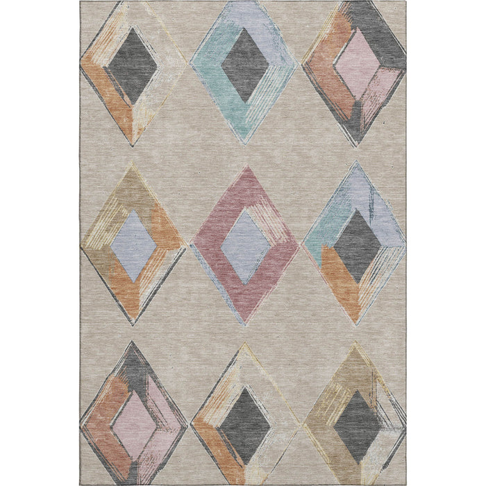 10' X 14' Geometric Washable Area Rug With UV Protection (710675) - Beige / Blue / Copper