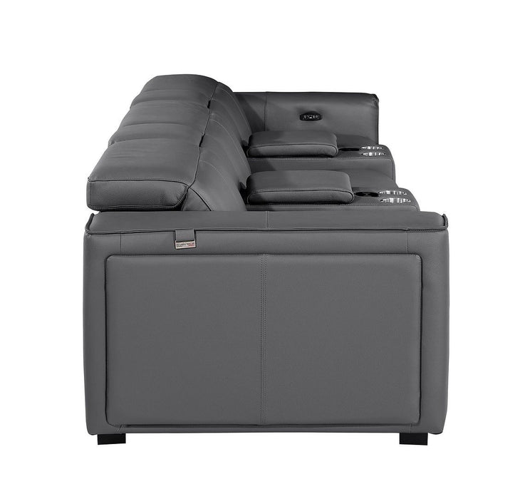 Top Grain Leather Reclining Metal USB Sofa (720399) - Dark Gray