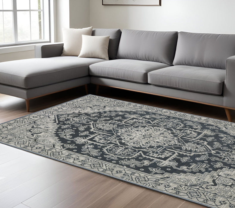 8' X 11' Oriental Area Rug - Blue And Gray
