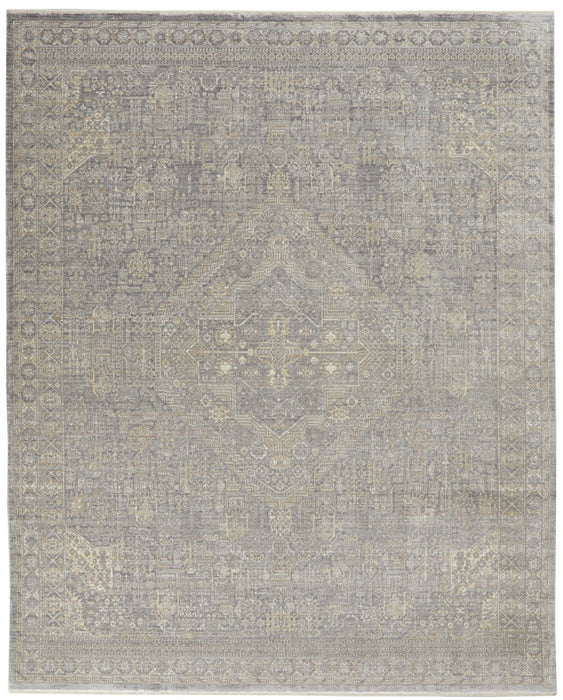 8' X 10' Floral Non Skid Area Rug With Fringe (553670) - Gray / Beige