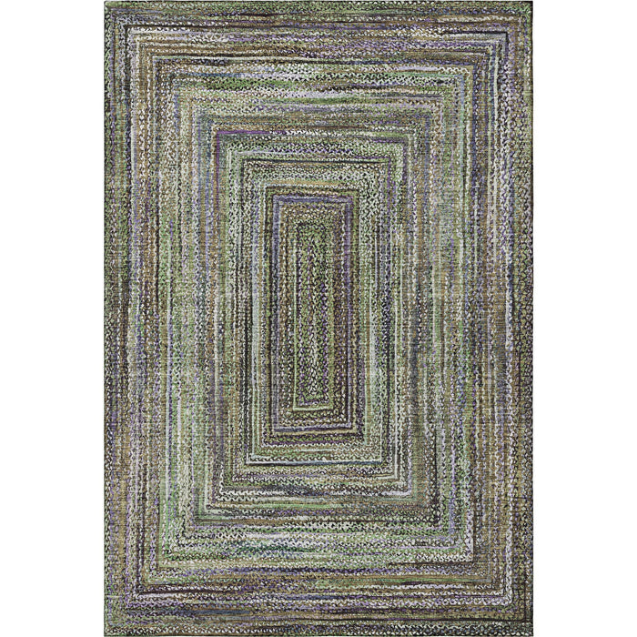 10' X 14' Geometric Washable Area Rug With UV Protection (699244) - Olive Green / Lavender