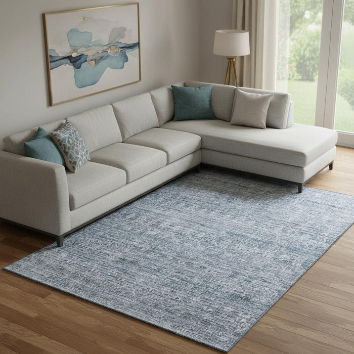 10' X 14' Striped Washable Area Rug With UV Protection (699963) - Blue / Gray