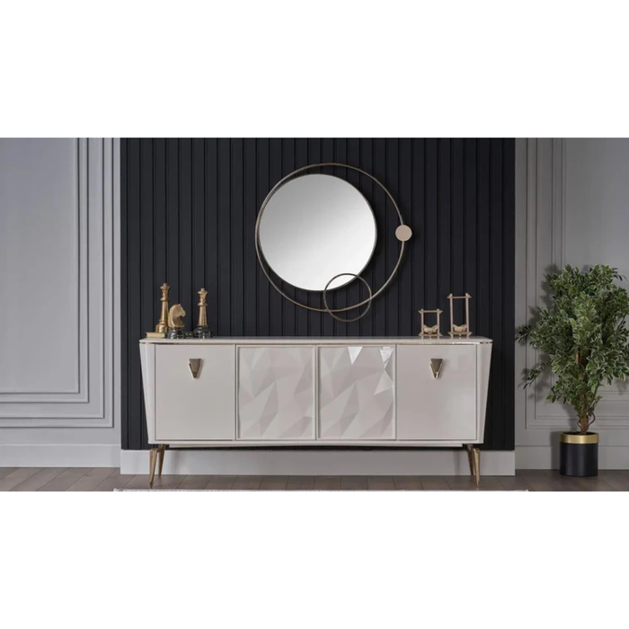 Bellona Plaza Dining Room Set Table, 6 Chairs, Buffet and Mirror