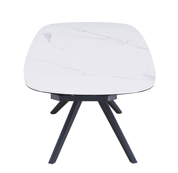 NICOLE Contemporary Extendable Dining Table | Matte White Ceramic Top with Matte Black Steel Base