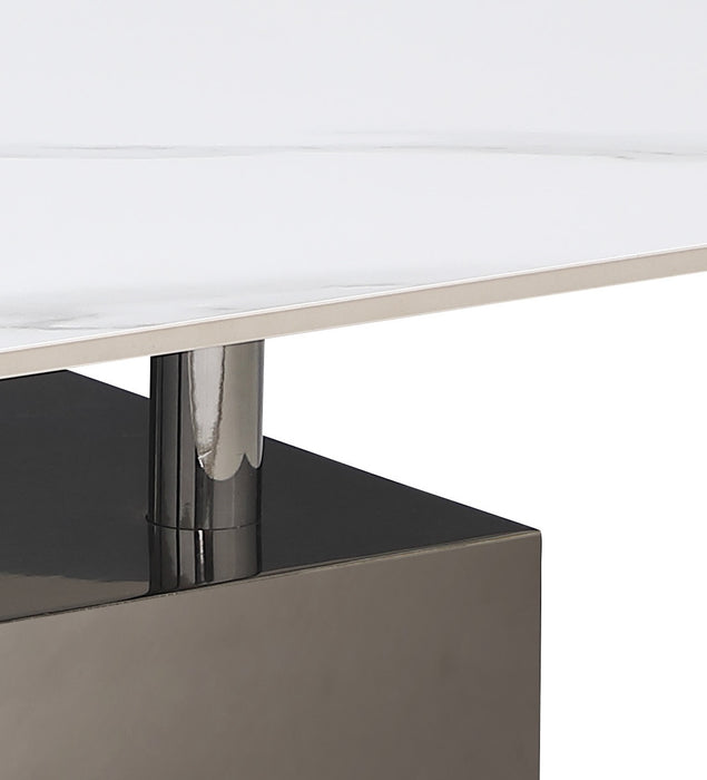 Contemporary Sintered Stone Top Coffee Table | Small Matte White & Graphite Cocktail Table 35"