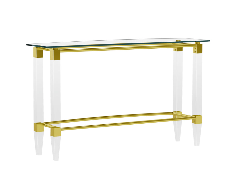 Rectangular Glass Sofa Table with Acrylic Legs & Gold Frame | Contemporary Console Table 52"