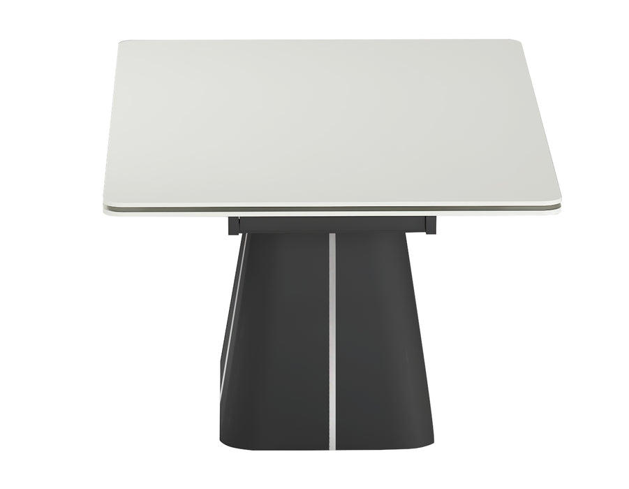 MABEL Contemporary Extendable Dining Table | Matte White Ceramic Top with Matte Black & Stainless Steel Base