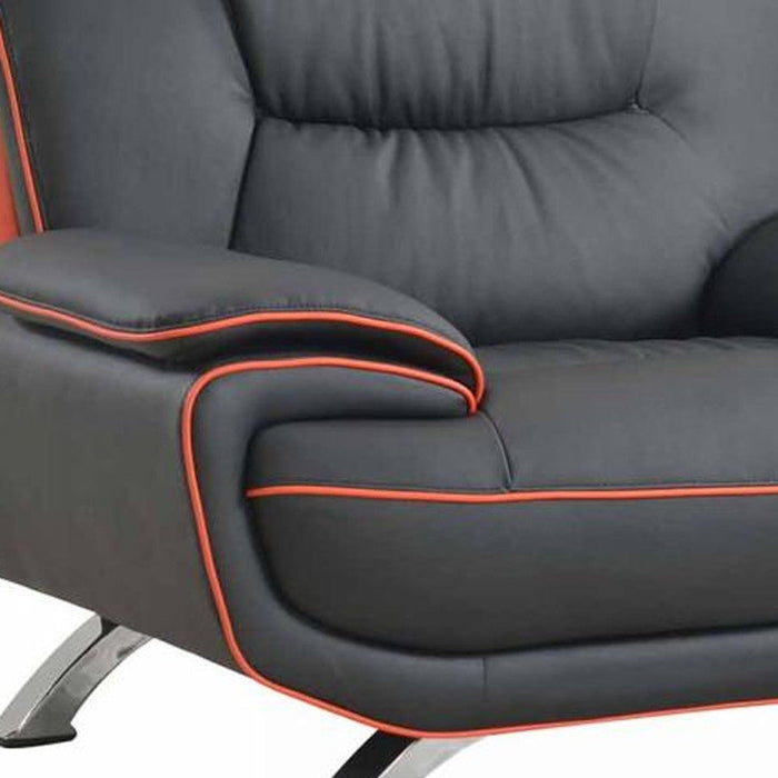 47" Leather Match Arm Chair - Black And Silver