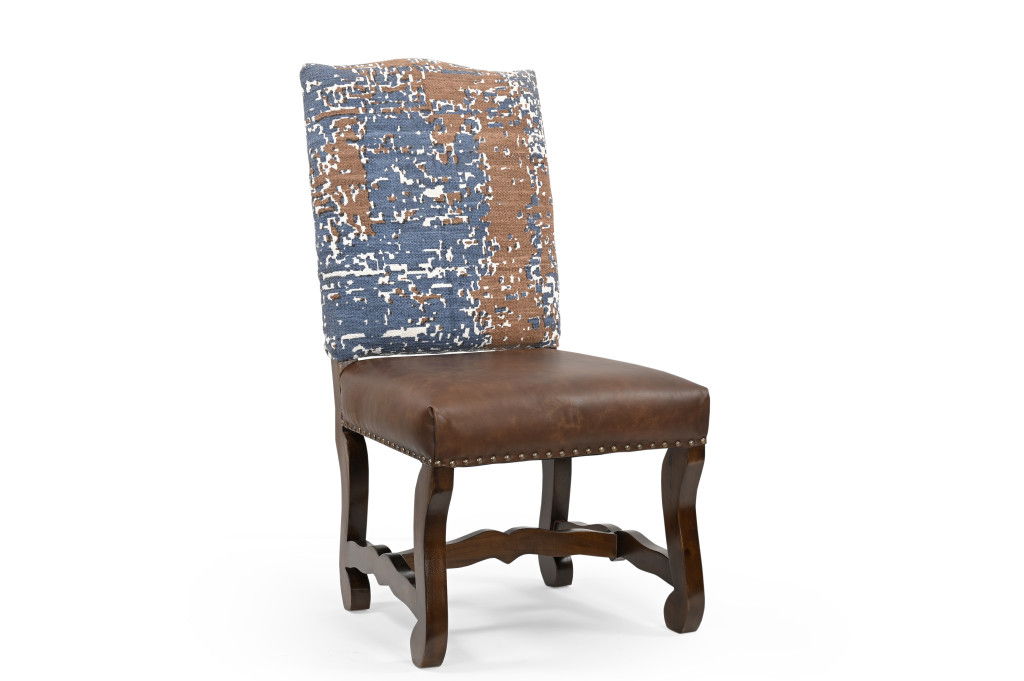 Solid Wood Upholstered Chenille Leather Dining Side Chairs (Set of 2) - Brown