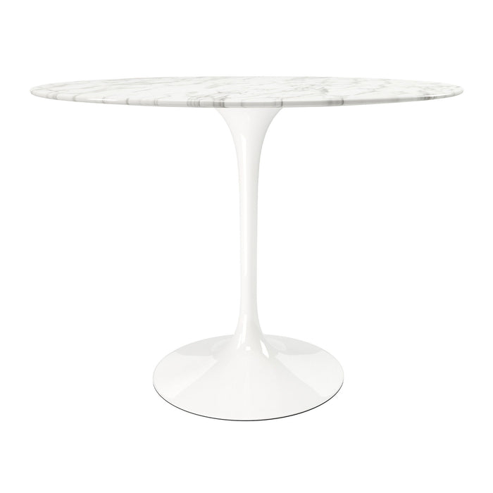 40" Rounded Stone And Metal Pedestal Base Dining Table - White