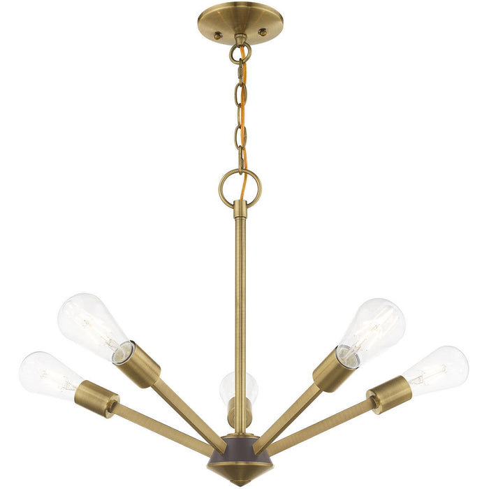 18'' Five-Light Dimmable Chandelier With Shades - Antiqued Brass