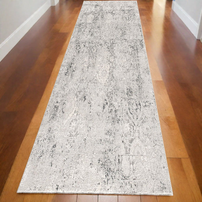 20' Oriental Distressed Runner Rug - Gray And Ivory