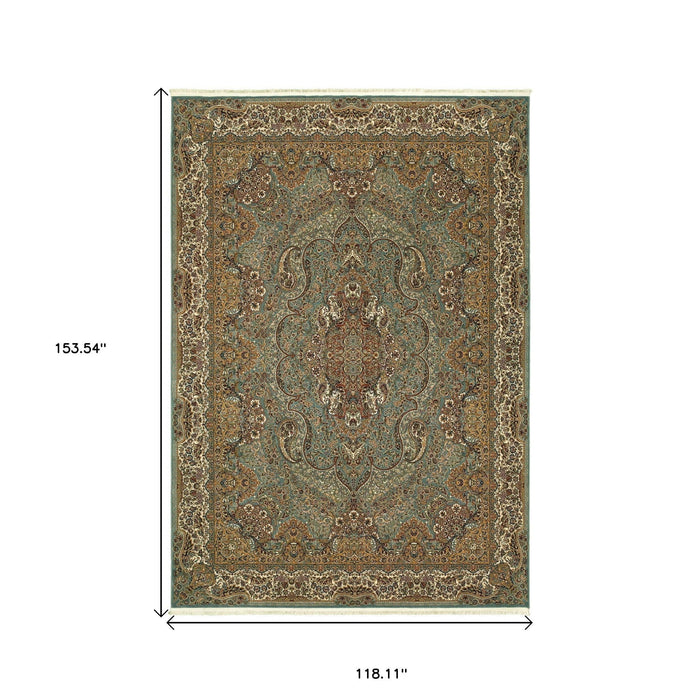 10' X 13' Medallion Area Rug With Fringe - Blue And Gold