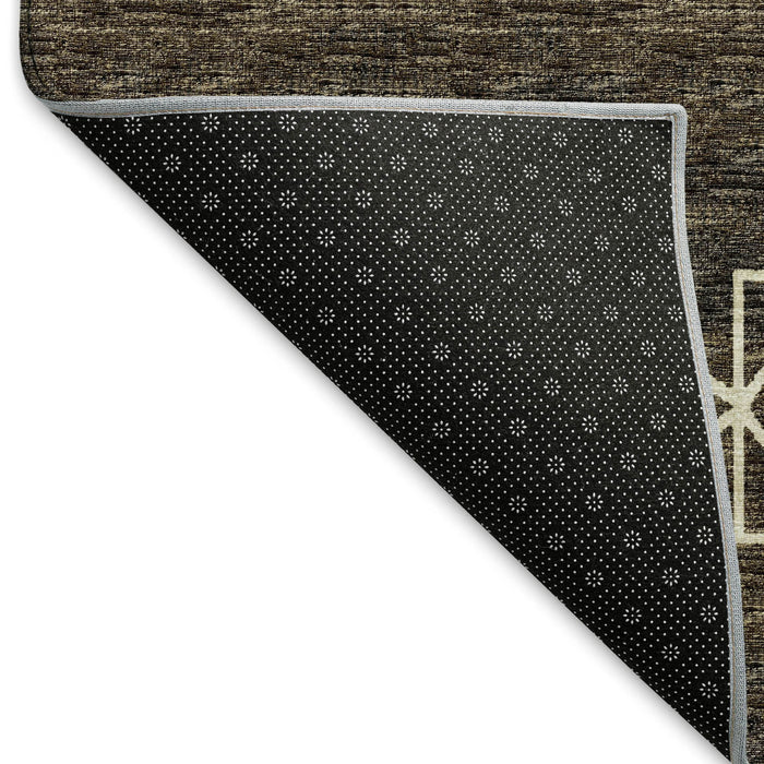 8' X 10' Tribal Washable Area Rug With UV Protection (644818) - Brown / Ivory / Gold