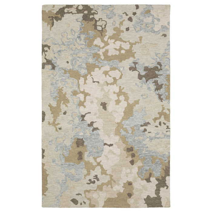 5' X 8' Wool Abstract Hand Tufted Area Rug - Beige And Blue