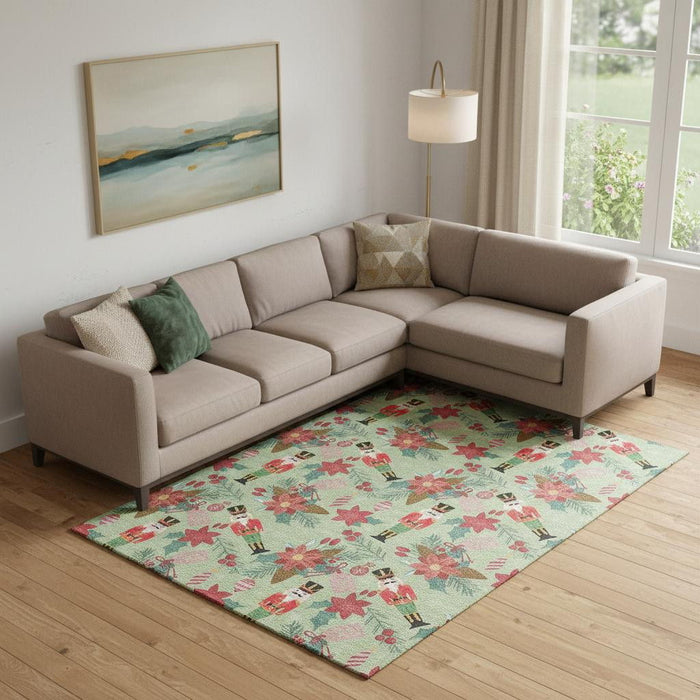 10' X 14' Abstract Geometric Washable Area Rug With UV Protection (702014) - Artichoke Green / Red / Black
