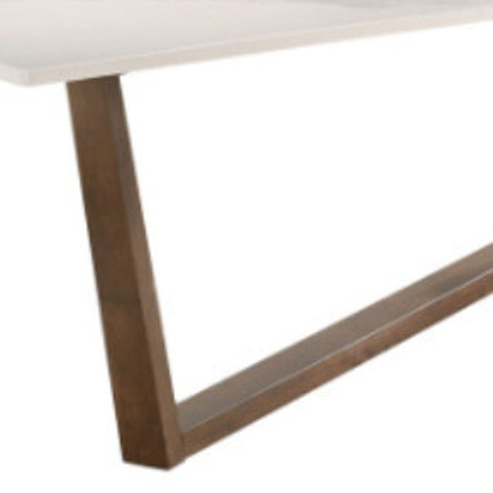 Faux Marble Solid Wood Trestle Base Dining Table - White / Brown