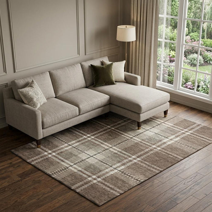 10' X 14' Plaid Washable Area Rug With UV Protection (674299) - Brown / Ivory / Taupe