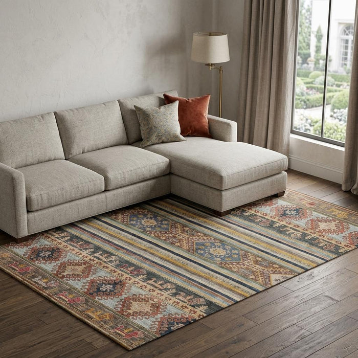 10' X 14' Medallion Washable Area Rug With UV Protection (695258) - Rust / Gold / Blue