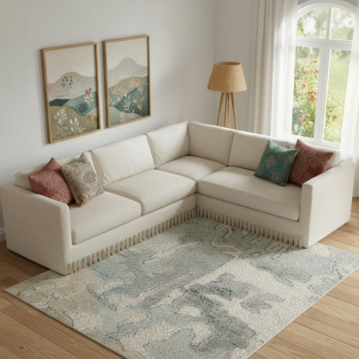 10' X 14' Abstract Hand Tufted Area Rug (722203) - Blue / Ivory
