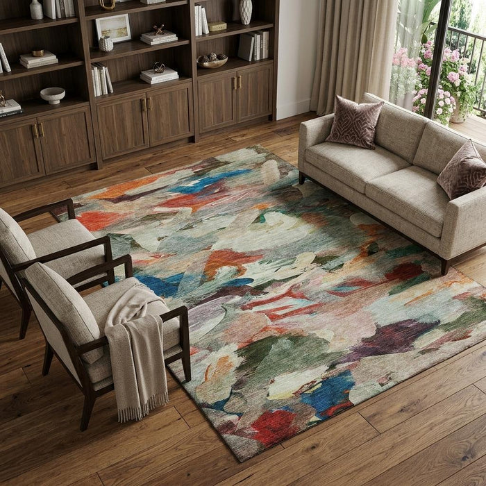 10' X 14' Abstract Washable Area Rug With UV Protection (683698) - Green / Orange / Teal