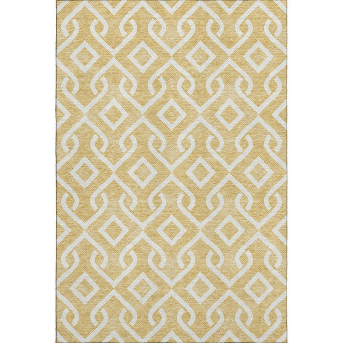 9' X 12' Geometric Washable Area Rug With UV Protection (652508) - Gold / Ivory