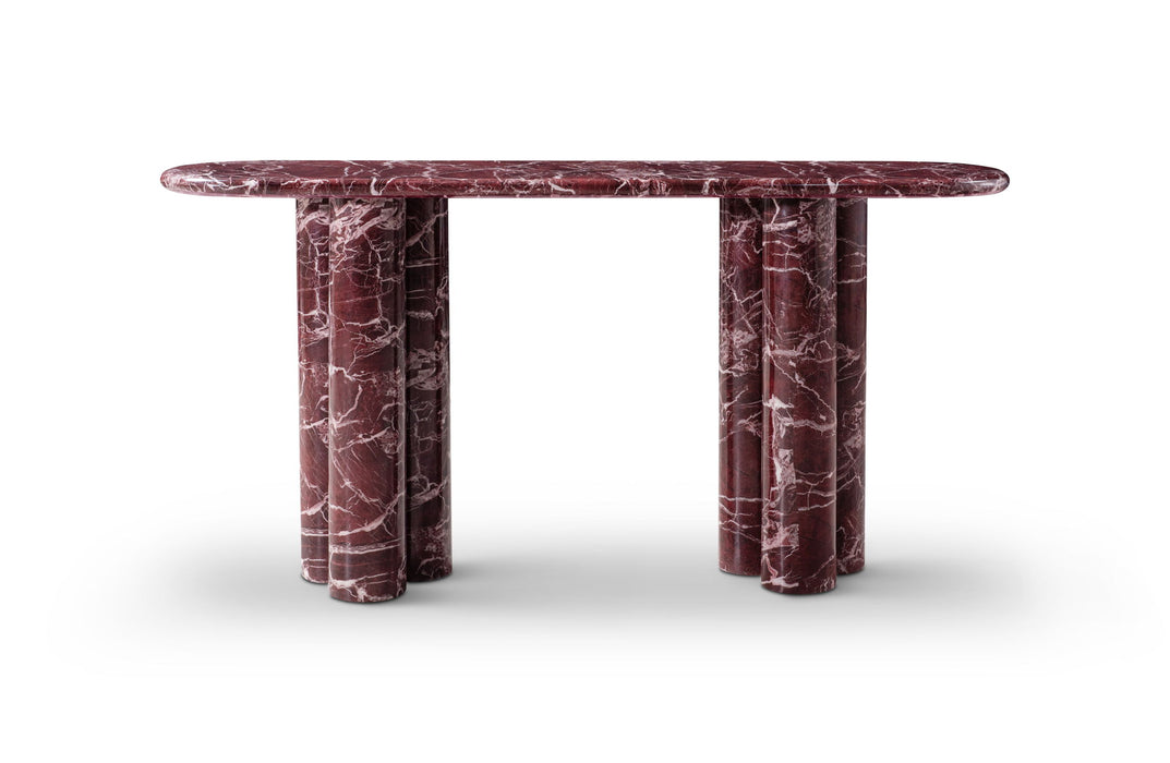 Genuine Marble And Stone Double Pedestal Console Table - Red