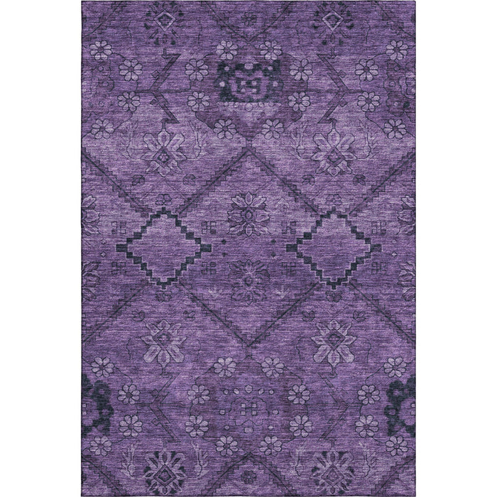 10' X 14' Floral Washable Area Rug With UV Protection (667240) - Eggplant / Gray