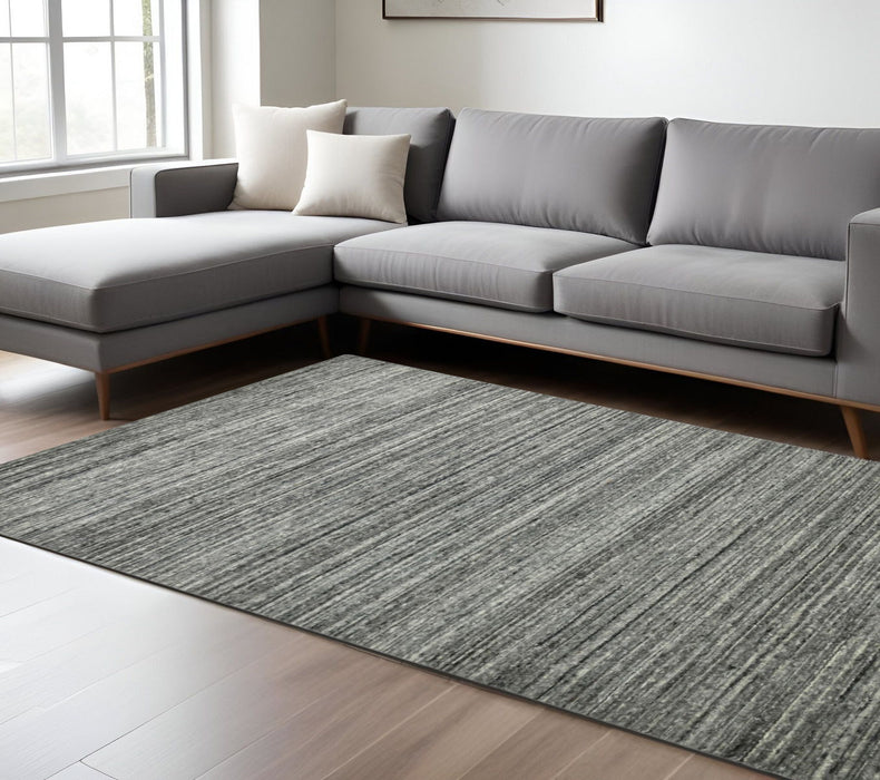 9' X 12' Wool Striped Hand Woven Area Rug - Dark Gray And Ivory