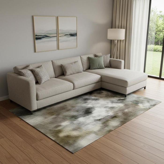 10' X 14' Abstract Washable Area Rug With UV Protection (715567) - Olive Green / Gray