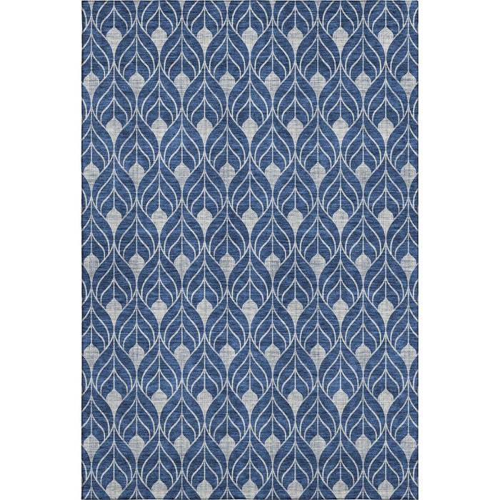 10' X 14' Geometric Washable Area Rug With UV Protection (673735) - Navy Blue / Gray
