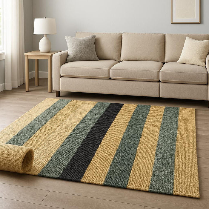8' X 10' Jute Striped Hand Woven Area Rug (609368) - Black / Tan