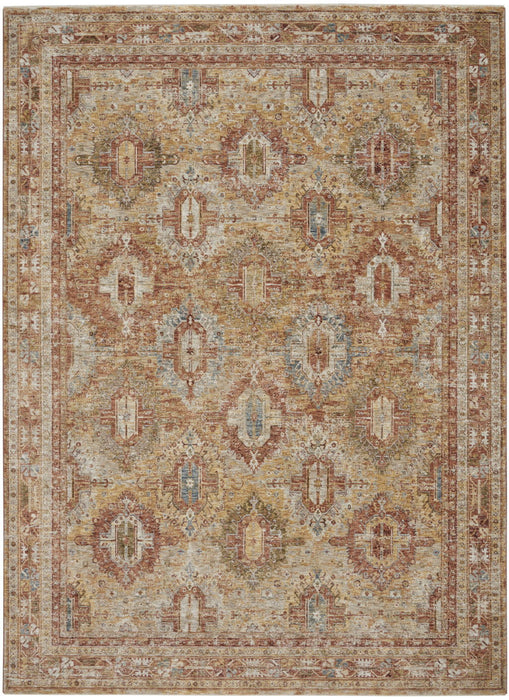 9' X 13' Geometric Distressed Area Rug (553096) - Rust / Ivory / Blue