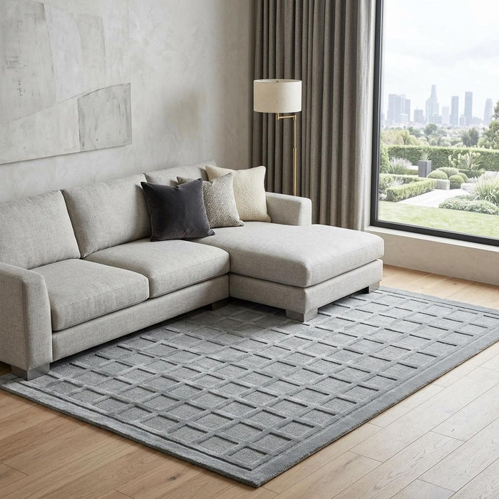 9' X 12' Wool Geometric Hand Knotted Area Rug (744325) - Gray / Blue