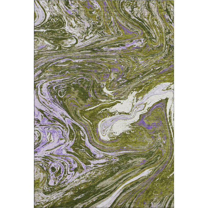 10' X 14' Abstract Washable Area Rug With UV Protection (683135) - Olive Green / Purple / Ivory
