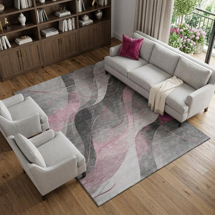 10' X 14' Abstract Washable Area Rug With UV Protection (696602) - Pink / Gray / Silver