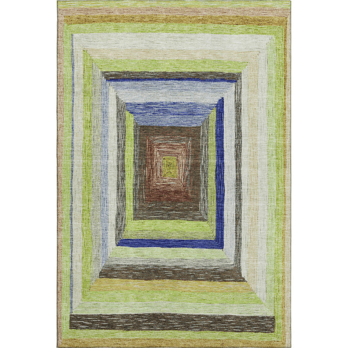 10' X 14' Geometric Washable Area Rug With UV Protection (709342) - Lime Green / Blue / Brown