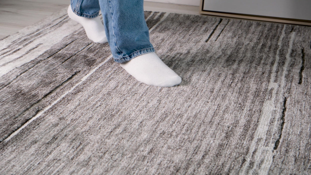 8' x 11' Abstract Power Loom Distressed Non Skid Area Rug - Gray And Black