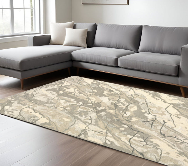 10' X 13' Wool Abstract Hand Tufted Area Rug - Beige And Ivory