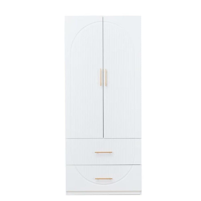 74" Carved Geometric Two Door Two Drawer Combo Dresser - White