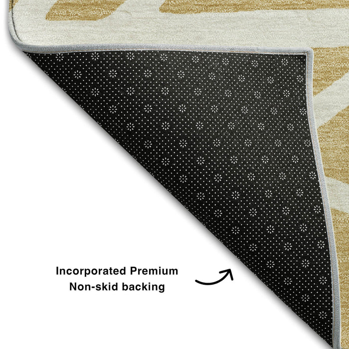 10' X 14' Geometric Washable Area Rug With UV Protection (681605) - Gold / Ivory