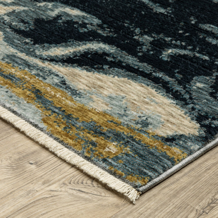 10' X 13' Abstract Area Rug With Fringe - Navy Blue And Teal