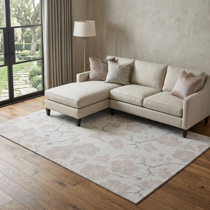 10' X 14' Floral Washable Area Rug With UV Protection (681047) - Ivory / Beige