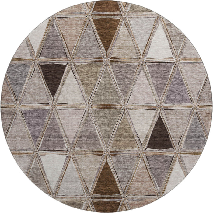 8' Geometric Washable Round Rug With UV Protection (657614) - Brown / Gray / Ivory